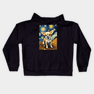 Chihuahua Dog Breed in a Van Gogh Starry Night Art Style Kids Hoodie